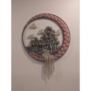 Round Hoop Tree Fiber Art Fiber Textile Macrame Hand Woven Yarn Pink Girls Room